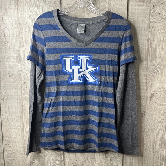 Creative Apparel Tops - Creative Apparel Shirt Women Medium UK Wildcats Blue Gray Stripe Sports Fan Wear